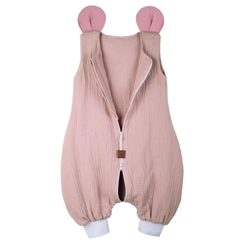 Hi Little One – śpiworek piżamka z bawełny muslin MOUSE Blush & Baby Pink roz M