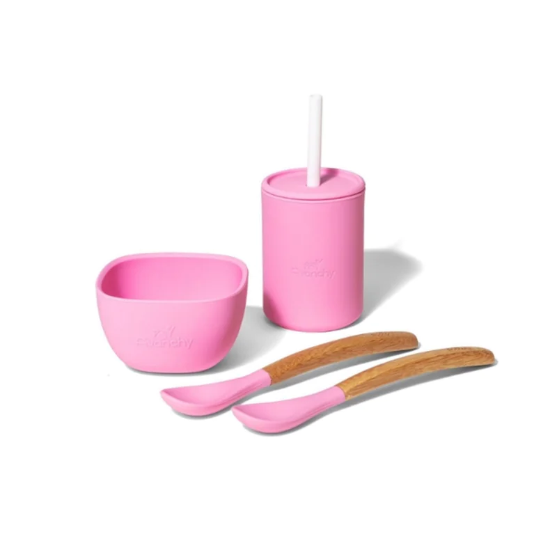 Avanchy La Petite Silikonowy Zestaw Obiadowy dla Dziecka Pink