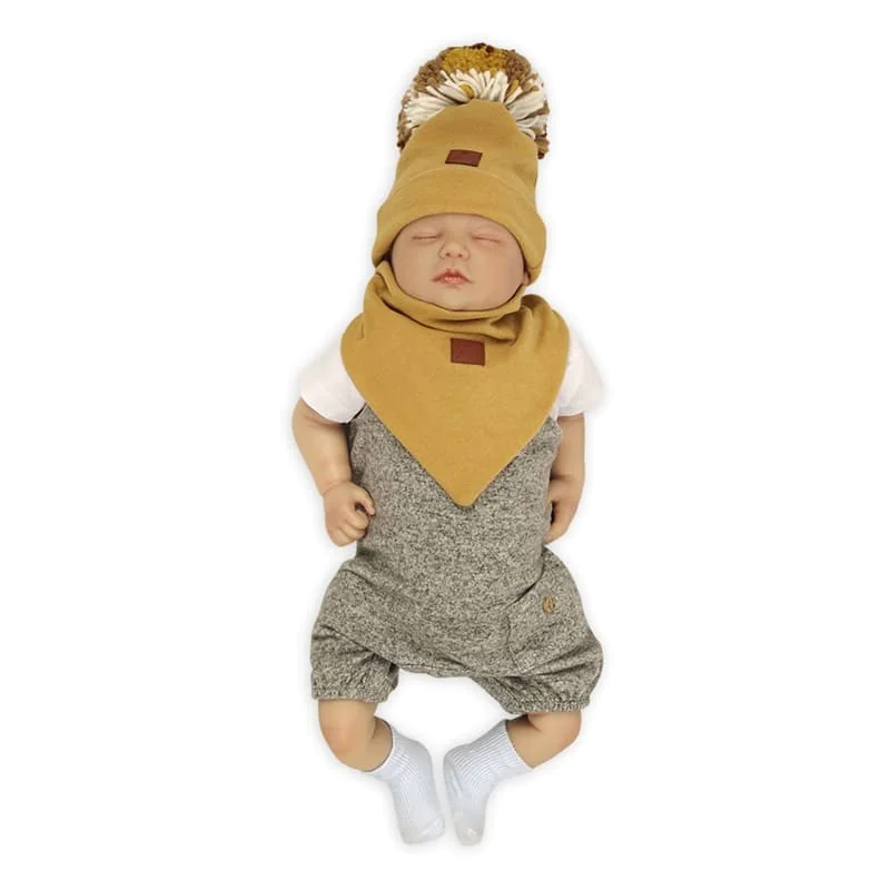 Pom Pom – komplet niemowlęcy czapka z bandanką ALPACA BOHO Mustard S
