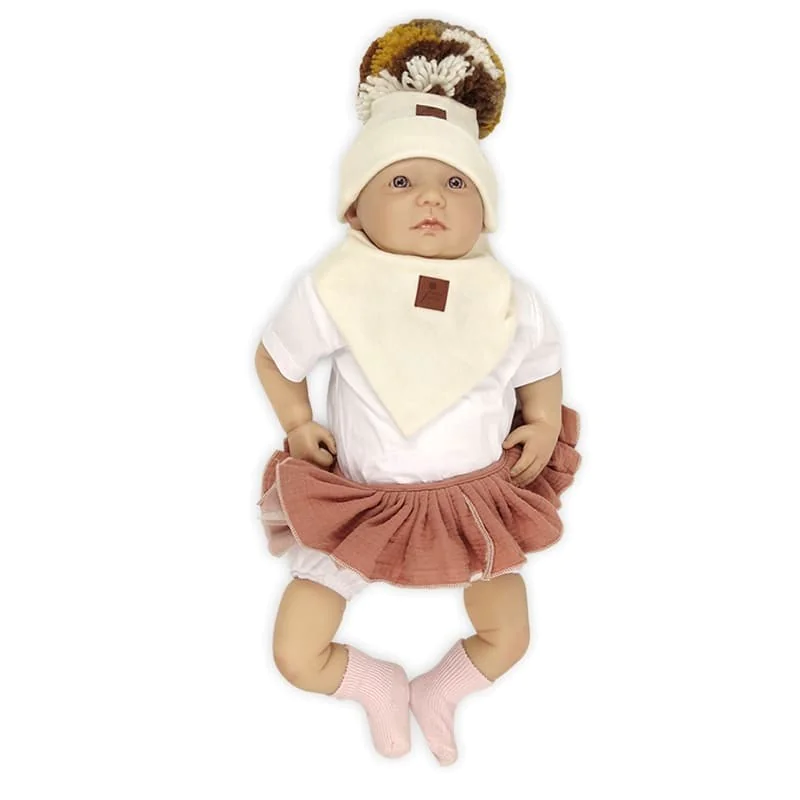 Pom Pom – komplet niemowlęcy czapka z bandanką ALPACA BOHO Ivory S