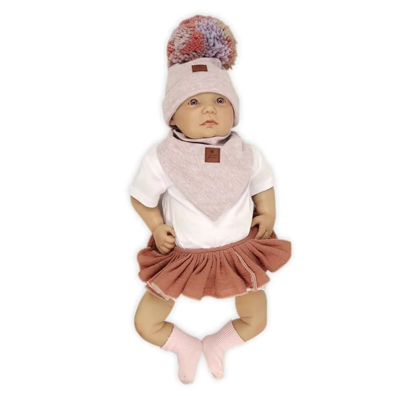Pom Pom – komplet niemowlęcy czapka z bandanką ALPACA BOHO Dark Pink S