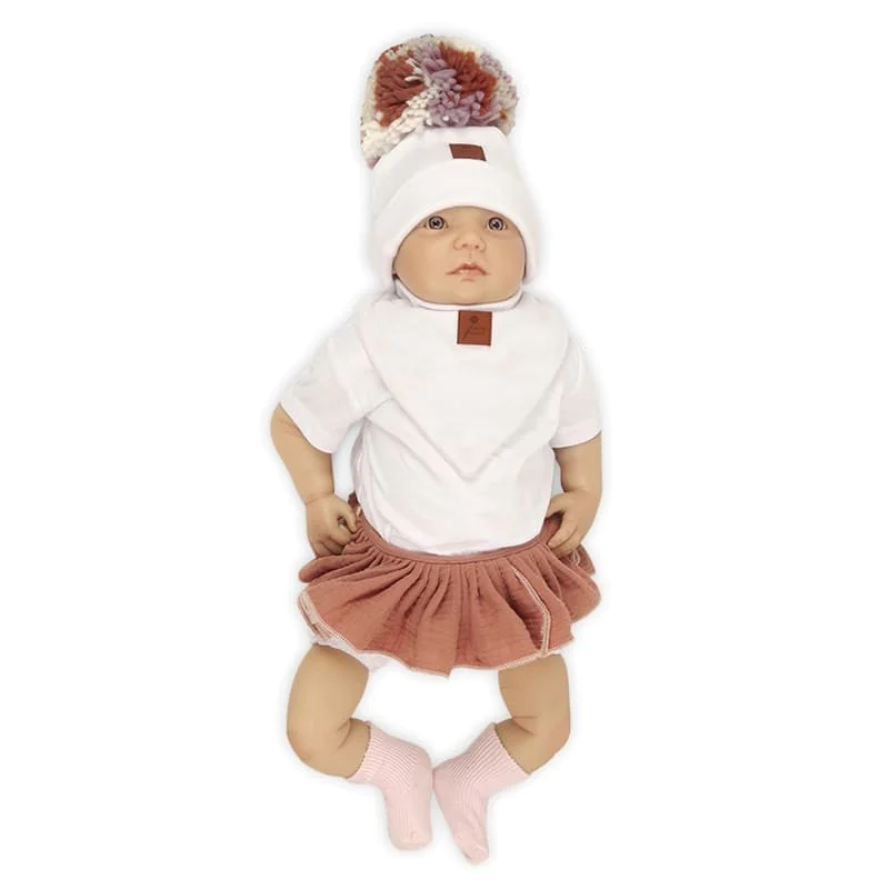 Pom Pom – komplet niemowlęcy czapka z bandanką ALPACA BOHO White & Rust S