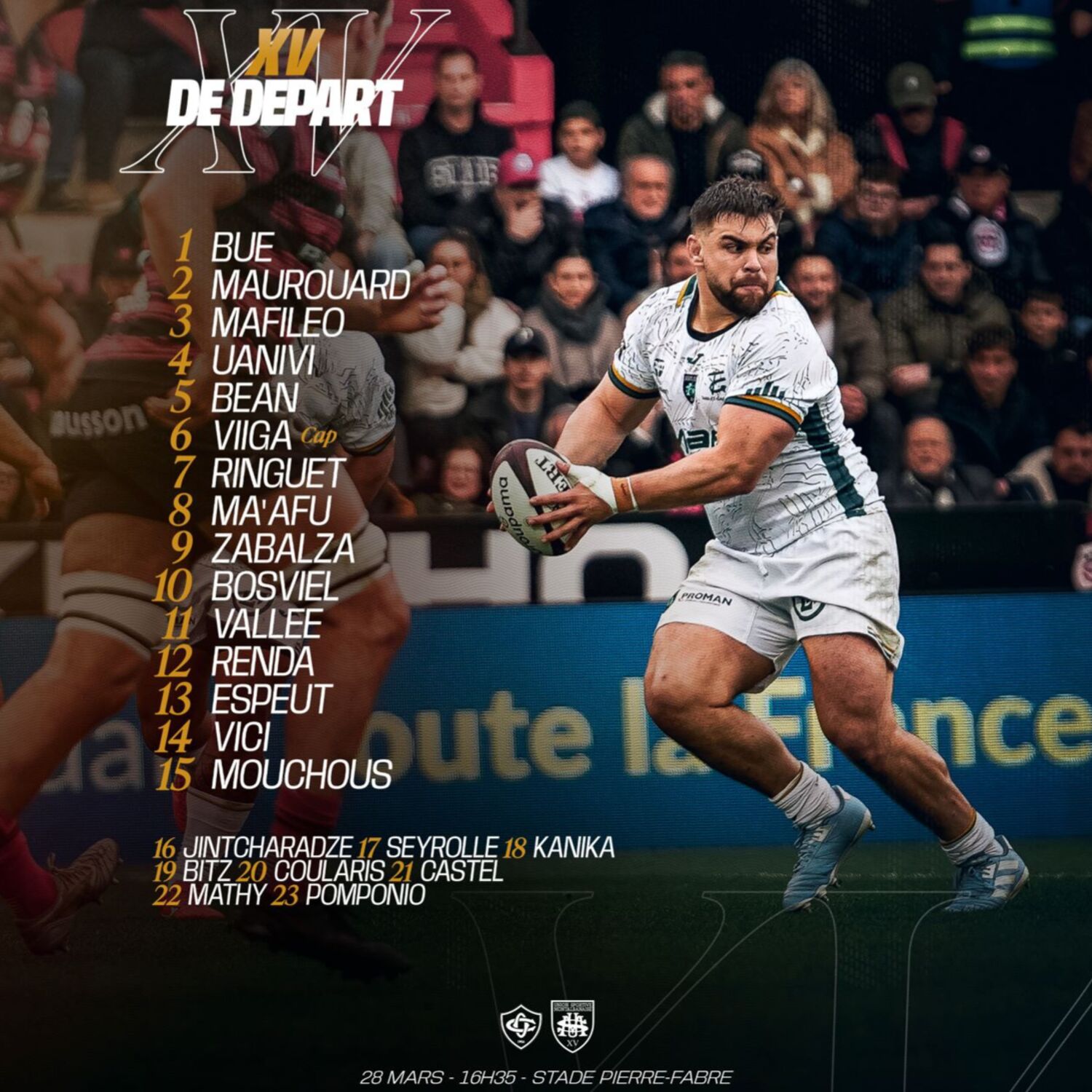 La composition d'équipe de l'USM pour le déplacement à Castres !