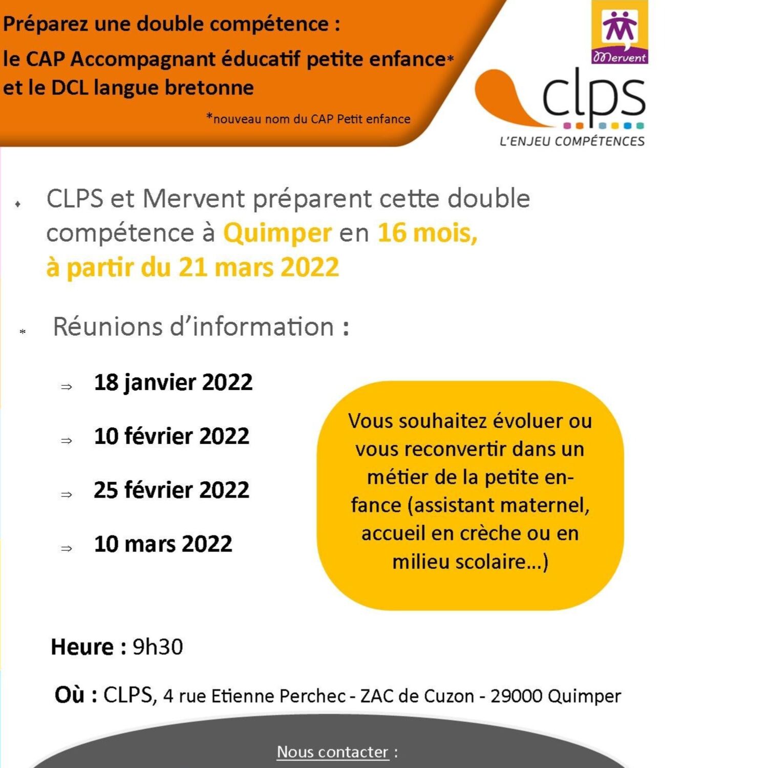 CAP petite enfance et langue bretonne avec Mervent et le CLPS