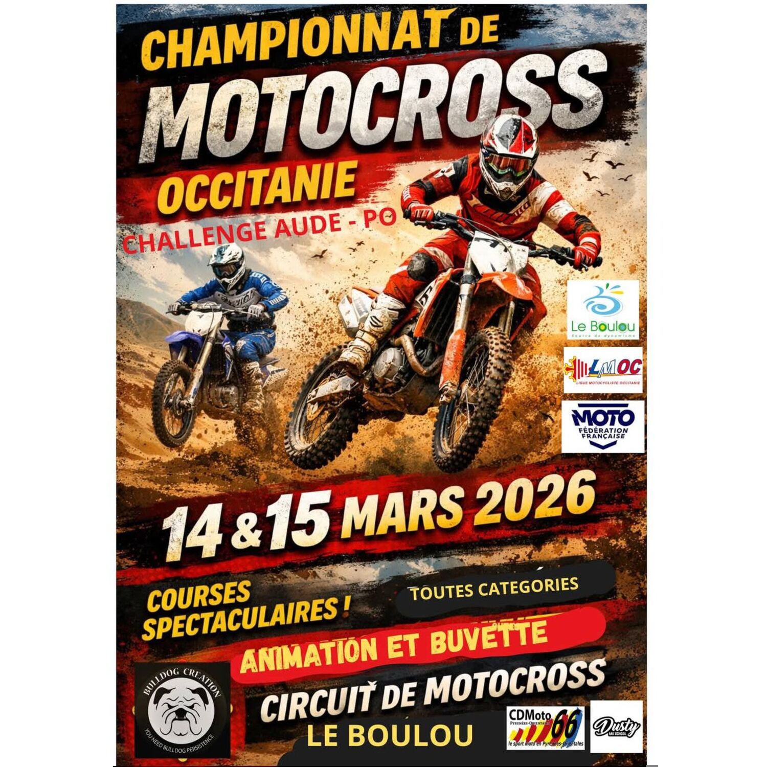 100% chez vous dans les PO avec Philippe : Championnat de Motocross au Boulou les 14 et 15 Mars