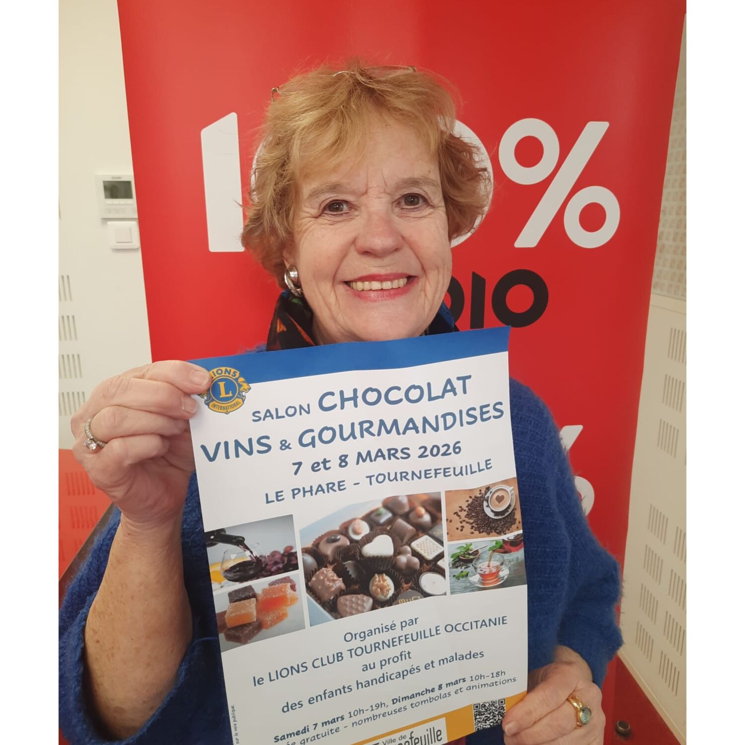 Salon chocolat, vins et gourmandises à Tournefeuille- Magali du LIONS CLUB sur 100%
