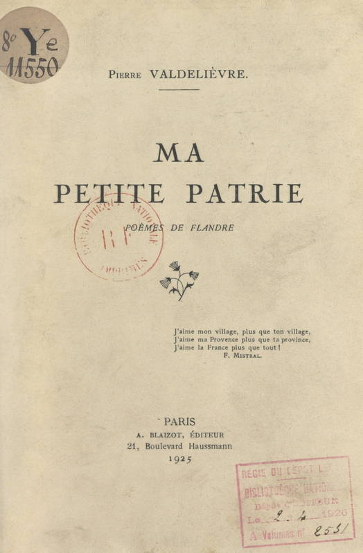 Ma petite patrie, Poèmes de Flandre