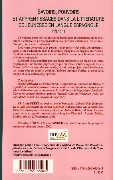 Savoirs, pouvoirs et apprentissages dans la littérature de jeunesse en langue espagnole, Infantina Christine Pérès, Michel Moner