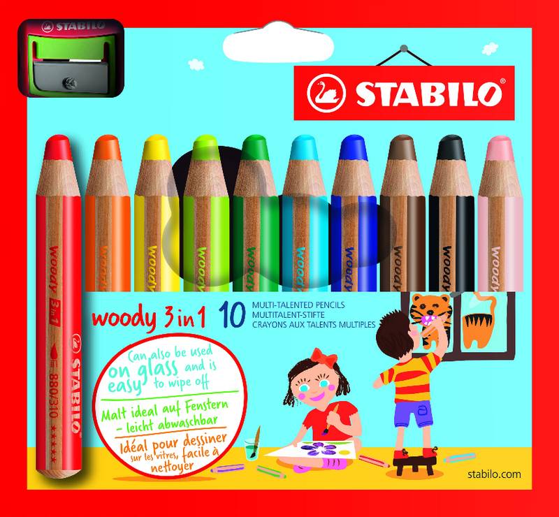 10x Woody crayons couleur multi-support