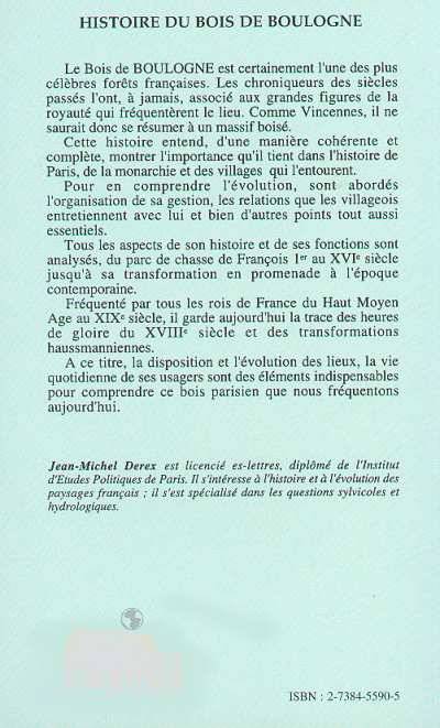 Livres Histoire et Géographie Histoire Histoire générale Histoire du bois de Boulogne, Le bois du roi et la promenade mondaine de Paris Jean-Michel Derex