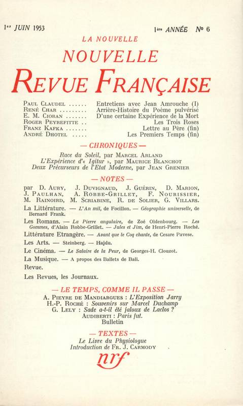 La Nouvelle Nouvelle Revue Française N' 6 (Juin 1953)