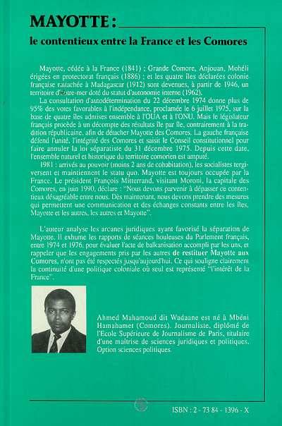 Livres Sciences Humaines et Sociales Sciences sociales Mayotte: le contentieux entre la France et les Comores, le contentieux entre la France et les Comores Ahmed Wadaane Mahamoud