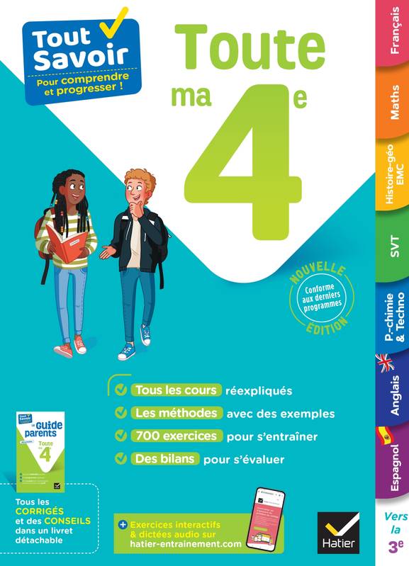 Tout savoir 4e - Tout en un, cours, méthodes et exercices dans toutes les matières