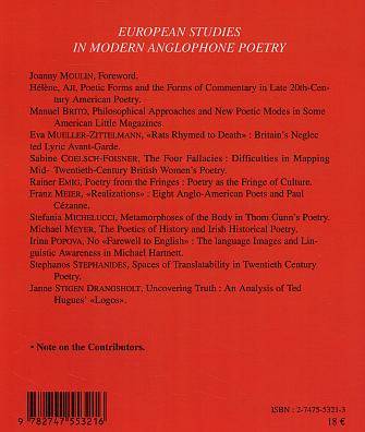 European studies in modern anglophone poetry