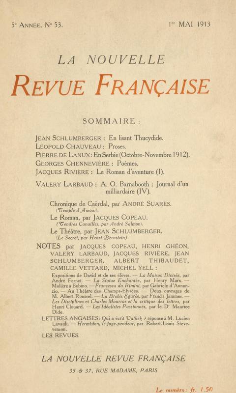 La Nouvelle Revue Française N' 53 (Mai 1913)