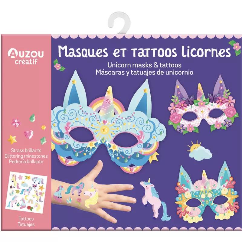 Masques et tattoos licornes. Unicorn masks & tattoos. Mascaras y tatuajes de unicornio