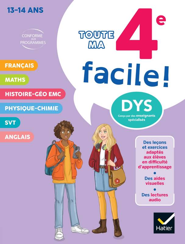 Ma 4e facile ! Tout-en-un adapté aux enfants dyslexiques (DYS) ou en difficulté d'apprentissage