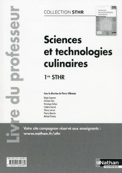 Sciences et technologies culinaires 1ère (STHR) - professeur - 2016