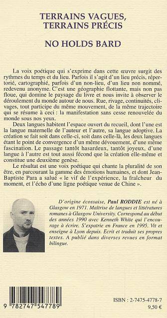 Livres Littérature et Essais littéraires Poésie Terrains vagues, terrains précis, No hold bard - Poèmes Paul Roddie