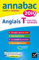 Annales Annabac 2019 Anglais Tle LV1 et LV2, sujets et corrigés du bac Terminale toutes séries
