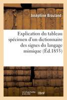 Explication du tableau spécimen d'un dictionnaire des signes du langage mimique, mettant toute personne en état de l'apprendre seule