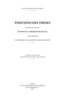 POSITIONS DES THESES 2015. SOUTENUES PAR LES ELEVES DE LA PROMOTION D E 2015 POUR OBTENIR LE DIPLOME