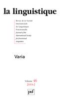 La linguistique 2010 - vol.46 - n° 2, Varia