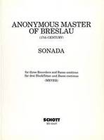 Sonata, 3 recorders (SSS/SAS/SAA) and basso continuo (viola da gamba or cello ad libitum). Partition et parties.