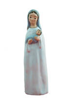 STATUE VIERGE FAIENCE EMAILEE BLEUE