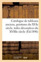 Catalogue de tableaux anciens, peintures du XVIe siècle, toiles décoratives du XVIIIe siècle