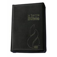 Bible Segond NEG compacte, couverture souple, fibrocuir noir, avec zipper, tranche or et onglets