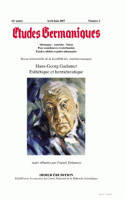 Études germaniques - N°2/2007, Hans-Georg Gadamer. Esthétique et herméneutique