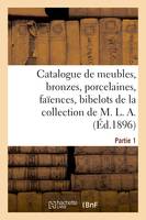 Catalogue de meubles anciens, bronzes, porcelaines, faïences, bibelots, tableaux, dessins, gravures