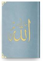 Coran Arabe 14x19 VELOURS avec broderie Allah OR - BLEU DORE