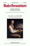 Études germaniques - N°1/2011, Alexander von Humboldt - 150e anniversaire de sa mort