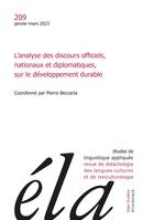 Études de linguistique appliquée - n°1/2023, L’analyse des discours officiels, nationaux et diplomatiques, sur le développement durable