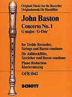 Concerto No. 1 in G major, treble recorder, strings and basso continuo. Réduction pour piano avec partie soliste.