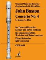 Concerto No. 4 G major, descant recorder, strings and basso continuo. Réduction pour piano avec partie soliste.