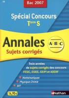 Spécial concours term S sujets corrigés bac 2007