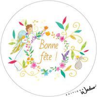 MAGNET GRAND ROND BONNE FETE COURONNE FLEURS