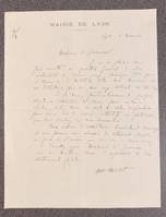 Lettre autographe signée par Édouard Herriot à lattention du Gouverneur (militaire de la ville de Lyon) le Général Touchon
