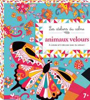 animaux velours - boite avec accessoires, à colorier et décorer avec du velours