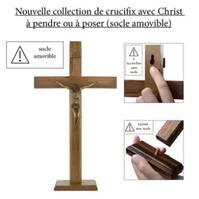 CROIX CRUCIFIX SUR SOCLE BOIS/METAL DORE 110MMS