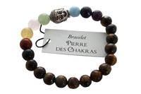 Bracelet 7 Chakras Oeil de tigre Perles rondes 8 mm Bouddha