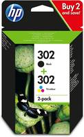 HP 302 Pack de 2 Cartouches d'Encre Noire et Trois Couleurs Authentiques (X4D37AE)