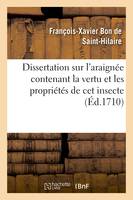 Dissertation sur l'araignée contenant la vertu et les propriétés de cet insecte, Qualité et usage de la soye qu'il produit et goutes qu'on en tire pour la guérison de l'apoplexie