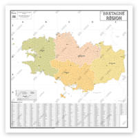 Carte Administrative de la Région Bretagne - Poster Plastifié 120x120cm