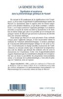 La genèse du sens, signification et expérience dans la phénoménologie génétique de Husserl, Signification et expérience dans la phénoménologie génétique de Husserl