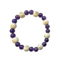 Bracelet Améthyste Perles rondes 8 mm et Perles bois 1 cm