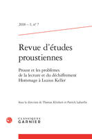 Revue d'études proustiennes, Proust et les problèmes de la lecture et du déchiffrement. Hommage à Luzius Keller